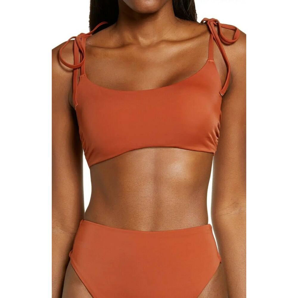 NWT Chelsea28 Brown Easy Retro String Bikini Swim Top